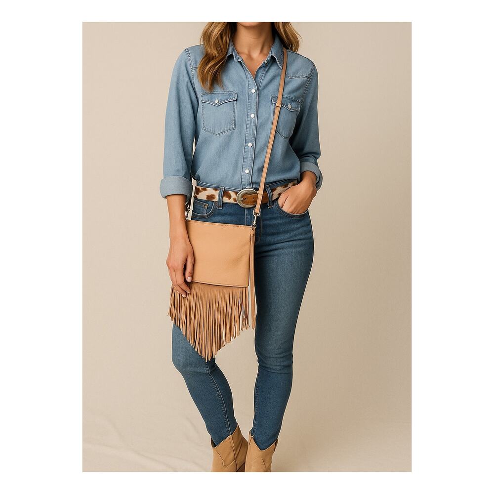 Rebecca Minkoff Tan Leather Fringe Crossbody Bag - Boho Western